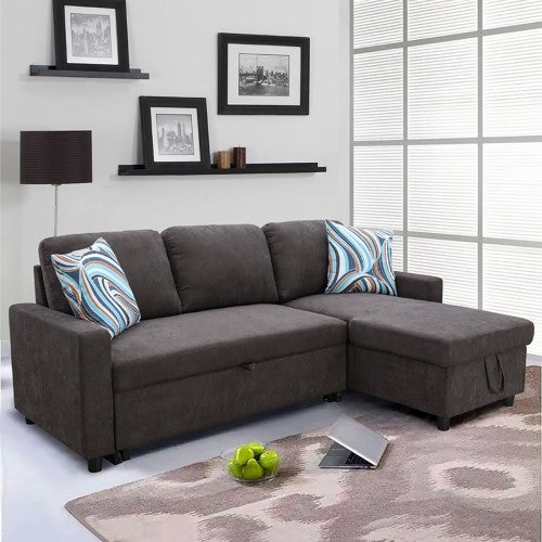 Golden Coast Dark Brown Flannelette L-Shaped Living Room Sectional Sofa bed