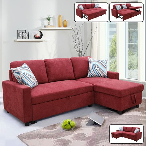 Golden Coast Red Flannelette L-Shaped Living Room Sectional Sofa bed