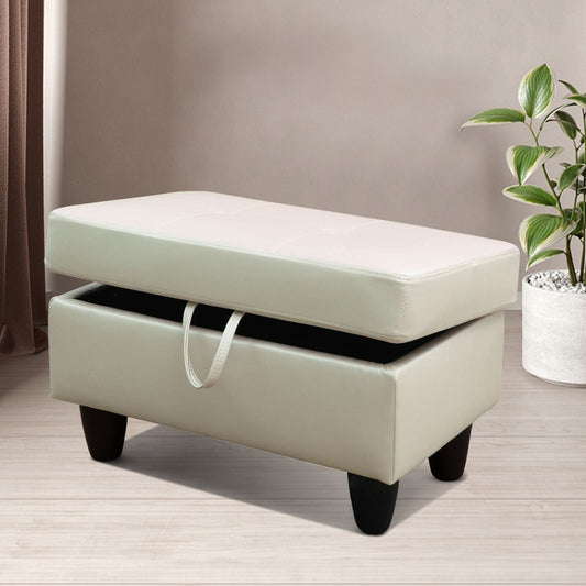 Golden Coast White Faux Leather Living Room Sofa Ottoman