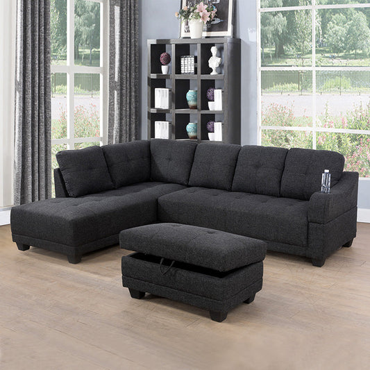 Golden Coast Black Grey Linen Leather 3-Piece Couch Living Room Sofa Set