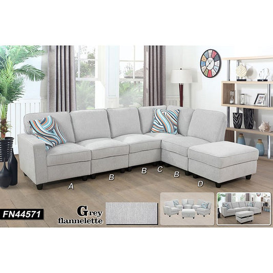 Grey Lint 6-Piece L-Shaped Living Room Sectional Sofa Set