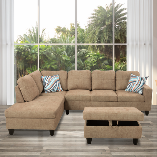 Golden Coast Latte L-Shape Flannelette Sofa Set