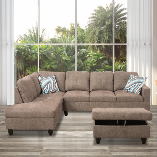 Golden Coast Cider L-Shape Flannelette Sofa Set