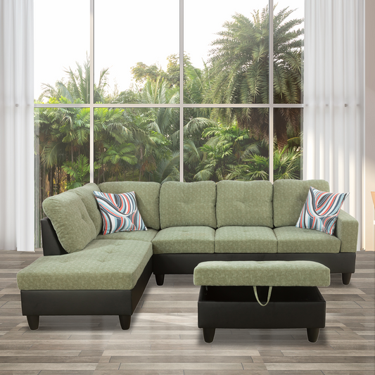 Golden Coast Pickle L-Shape Lint  Sofa Set