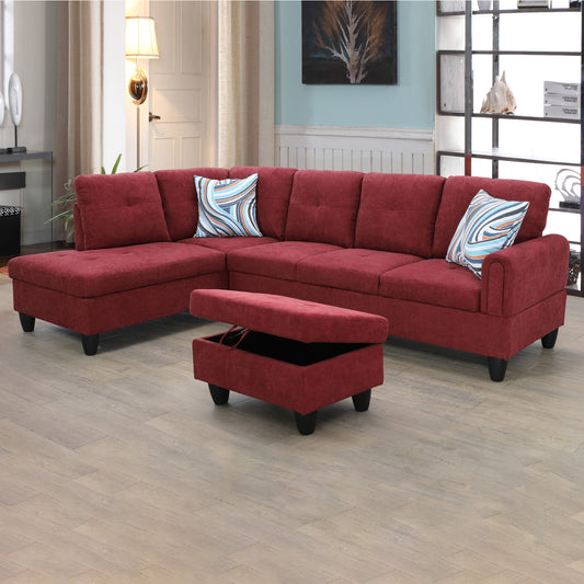 Golden Coast Red Flannel L-Shaped Living Room Sectional Sofa Set