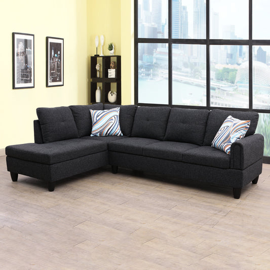 Golden Coast Black Grey Linen L-Shaped Living Room Sectional Sofa Set