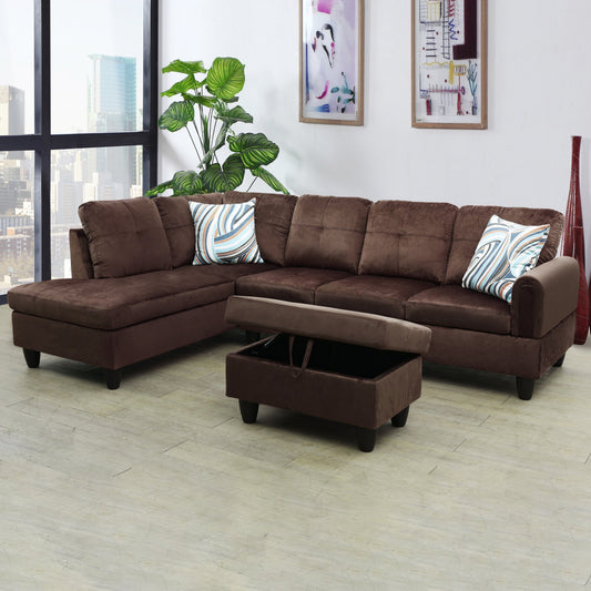 Golden Coast Chocolate Flannel L-Shaped Living Room Sectional Sofa Set