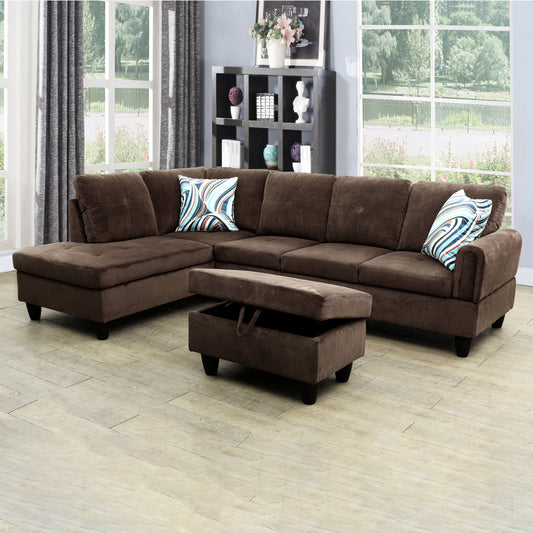 Golden Coast Brown Corduroy L-Shaped Living Room Sectional Sofa Set