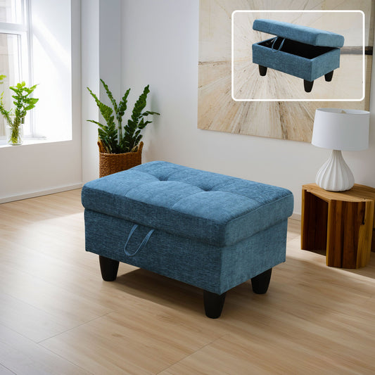 Golden Coast Blue Flannel Living Room Sofa Ottoman