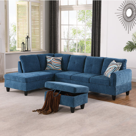 Golden Coast Blue Flannel L-Shaped Living Room Sectional Sofa Set