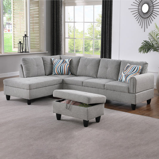 Golden Coast Grey Linen L-Shaped Living Room Sectional Sofa Set