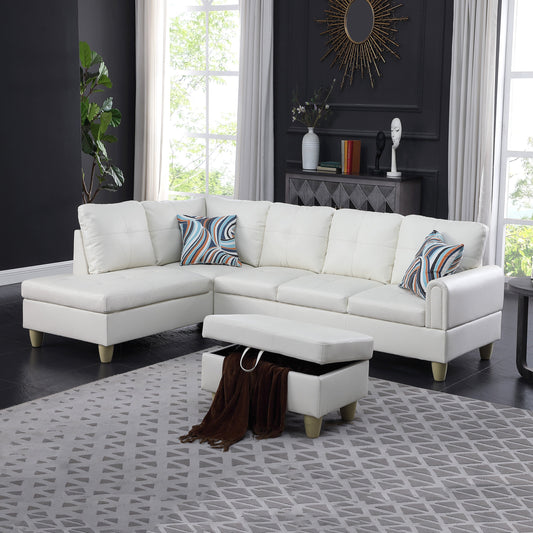 Golden Coast White Faux Leather L-Shaped Living Room Sectional Sofa Set