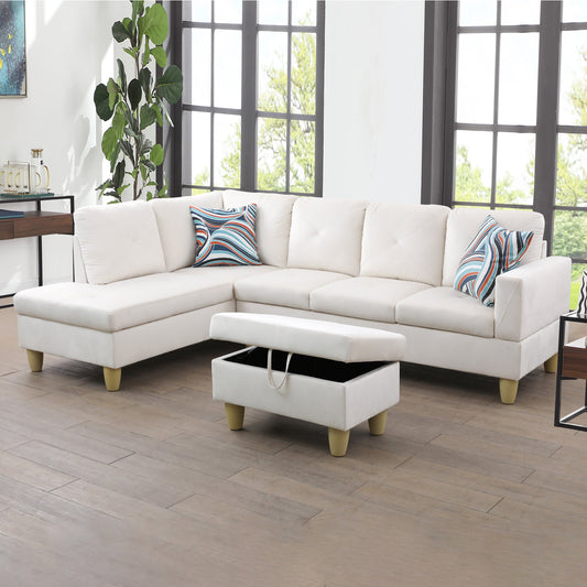 Golden Coast White Flannel 3-Piece Living Room Sofa Set