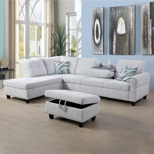 Golden Coast Grey White Flannel 3-Piece Sofa Living Room Sofa Set