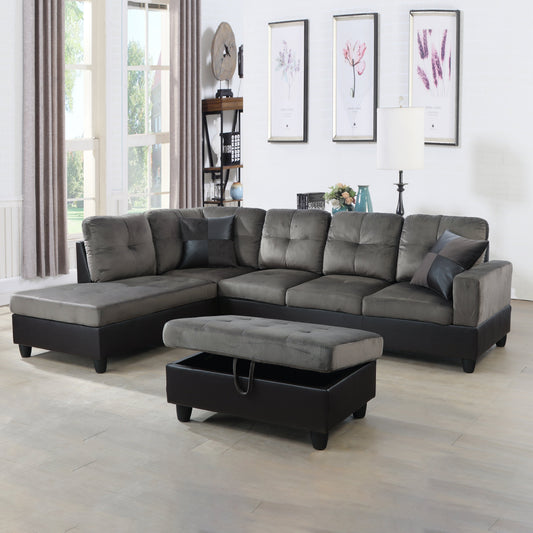 Golden Coast Taupe Flannel L-Shaped Living Room Sectional Sofa Set