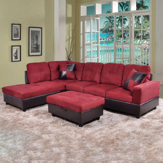 Golden Coast Red Flannel L-Shaped Living Room Sectional Sofa Set