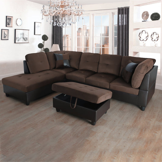 Golden Coast Brown Lint L-Shaped Living Room Sectional Sofa Set