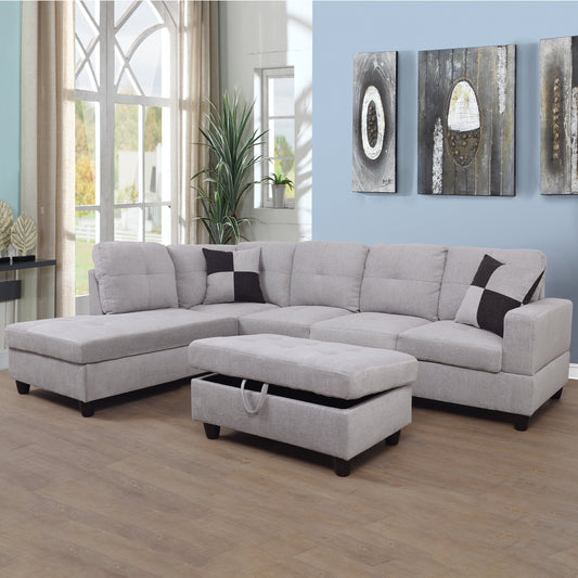 Golden Coast Off White Flannel L-Shaped Living Room Sectional Sofa Set