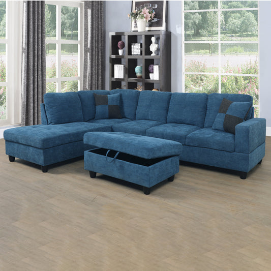 Golden Coast Blue Flannel L-Shaped Living Room Sectional Sofa Set