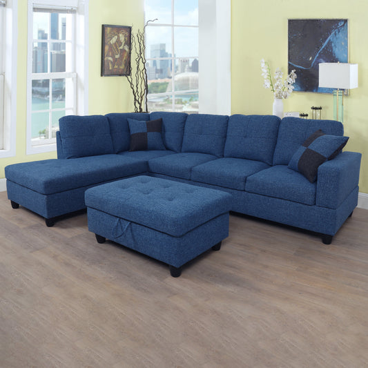 Golden Coast Blue Linen 3-Piece Couch Living Room Sofa Set