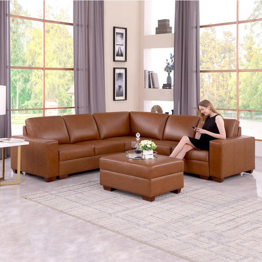 Golden Coast Brown Top Cowhide 5 Position Sofa and Chair Set