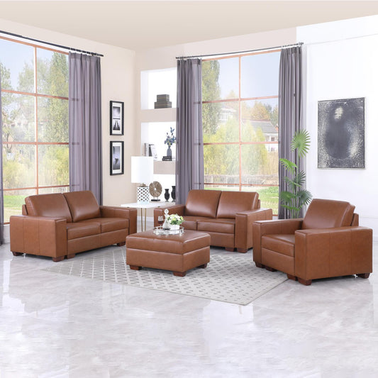 Golden Coast Brown Top Cowhide 2+2+1 Combo Sofa and Chair Set