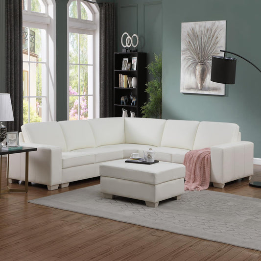 Golden Coast White Cowhide Leather 6 Seater Combination Sofa Set